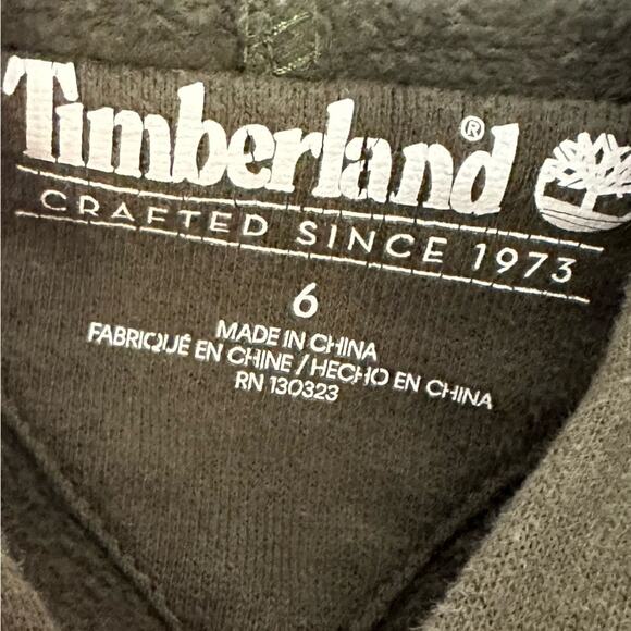 Timberland Boys Logo Sweatshirt Hoodie Size 6 Pullover Olive Green Outdoors Cozy - Picture 4 of 7